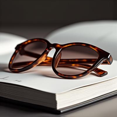 Une paire de lunettes de soleil vintage chic à monture écaille de tortue, posée élégamment sur un magazine mode.