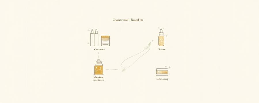 Infographie illustrant les étapes essentielles et l'ordre d'application d'une routine de soins de la peau (nettoyer, sérum, hydrater, SPF)