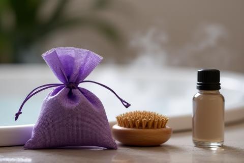 Set de produits de bain luxueux avec sachet de sel et fleur de douche.